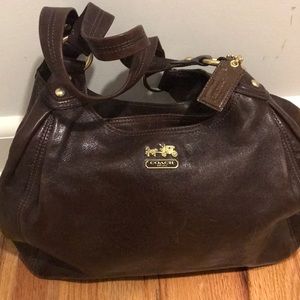 Brown leather coach bag